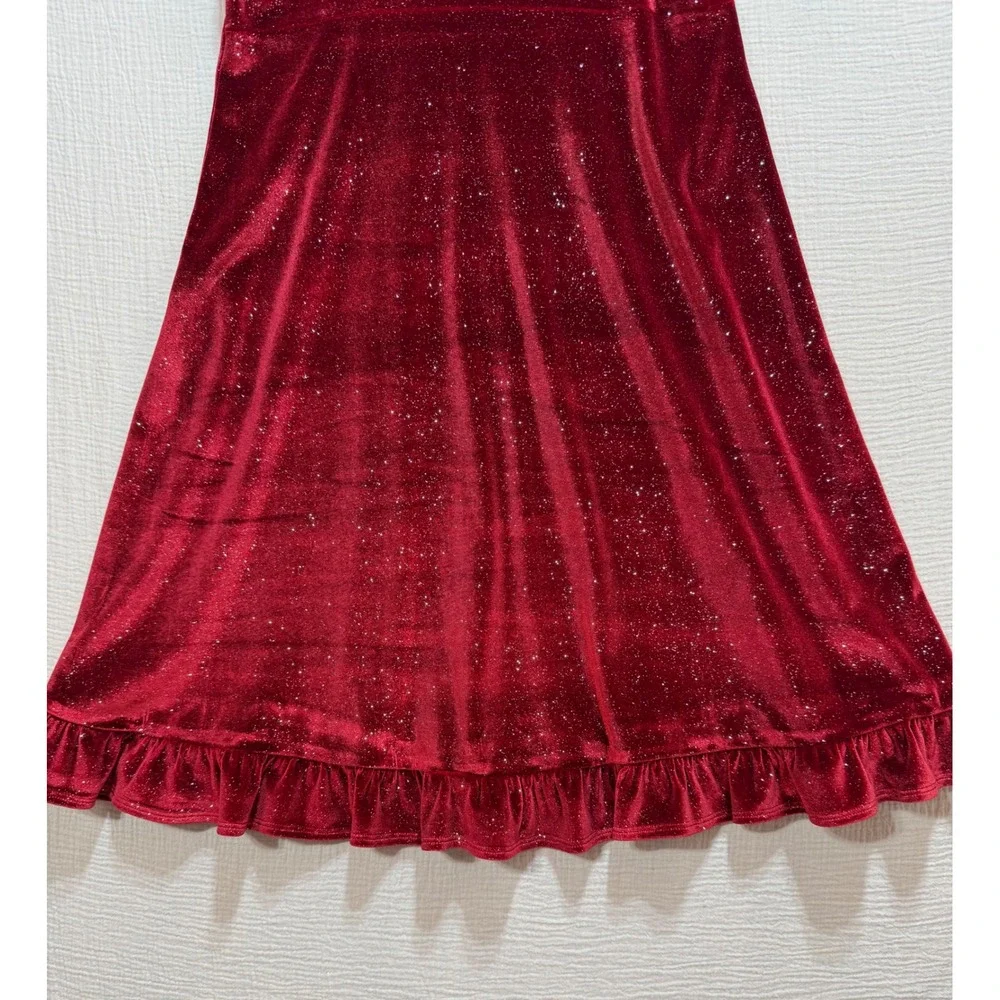 Hype Velvet‎ Glitter Dress Girls 16 Red Holiday Party Ruffle Sparkly V-Neck Y2K